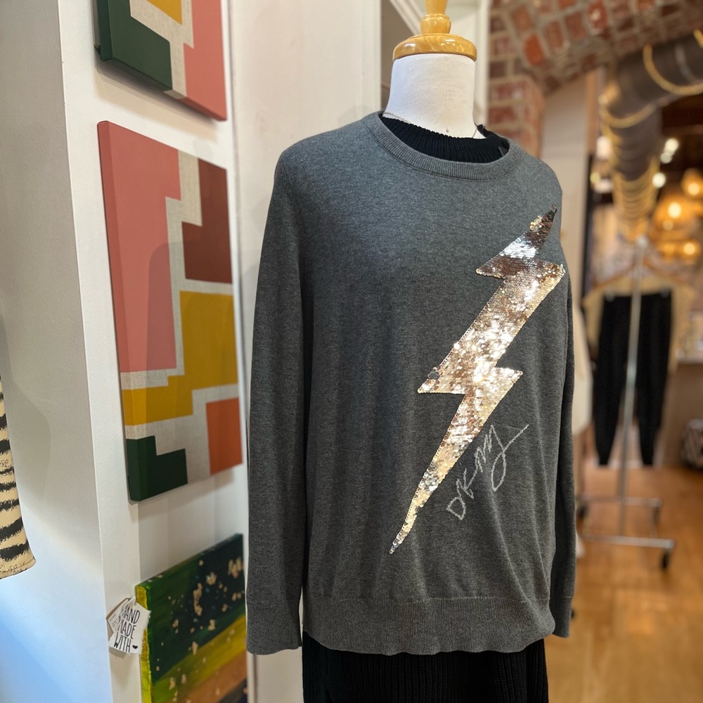DKNY Graphite Metallic Sequin Sweater, NWT, Large